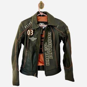 Womens Harley Davidson Motorcycles Black Genuine Leather Moto Jacket XS
